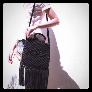 Black Macramé Crochet Handbag by Danielle Nicole